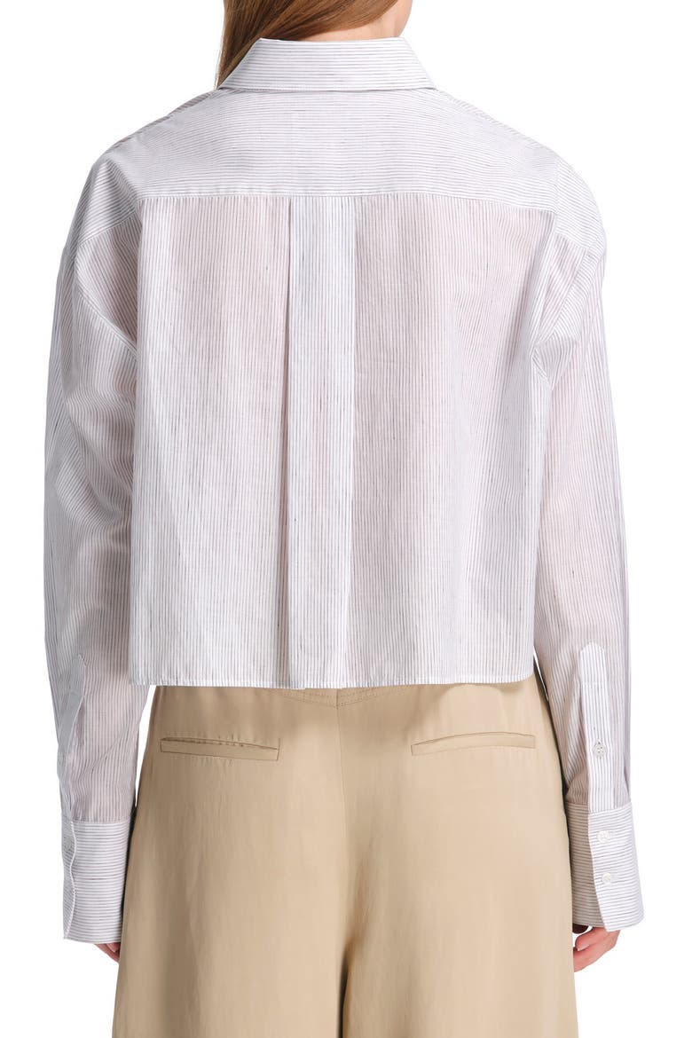 Little Big Joe Stripe Cotton & Linen Crop Button-Up Shirt, Alternate, color, WHITE/ CHARCOAL