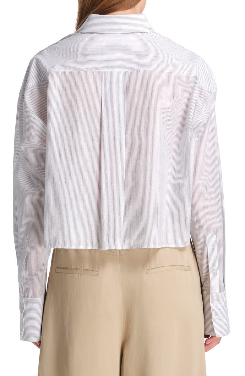 TWP Little Big Joe Stripe Cotton & Linen Crop Button-Up Shirt, Alternate, color, White/ Charcoal