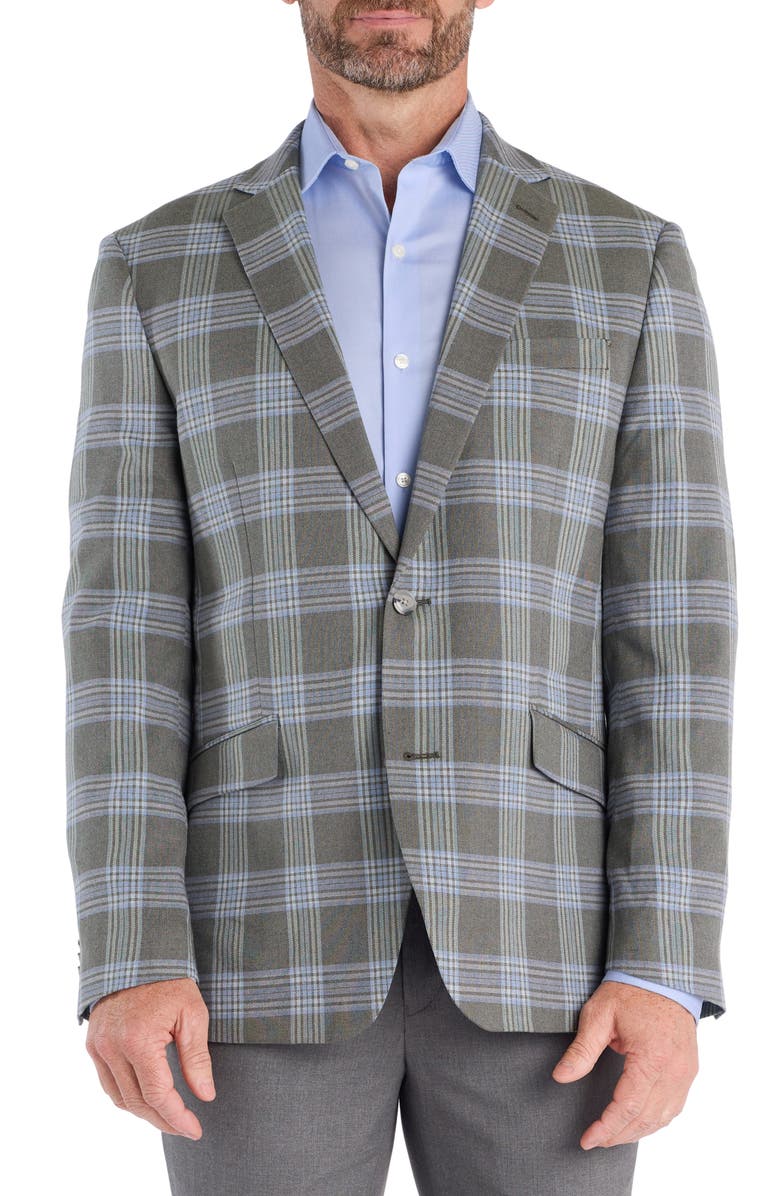 SAVILE ROW CO Olive & Blue Plaid Sport Coat, Main, color, Olive