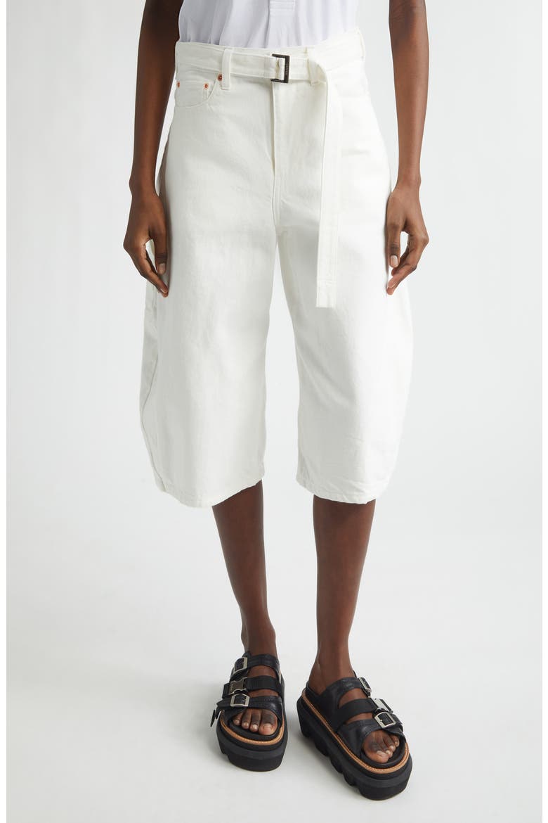Belted Crop Denim Barrel Leg Jeans, Main, color, OFF WHITE