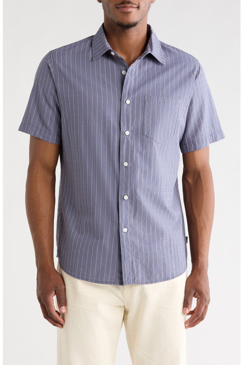 Jupiter Yarn Dyed Seersucker Short Sleeve Button-Up Shirt, Main, color, NIGHT SHADOW