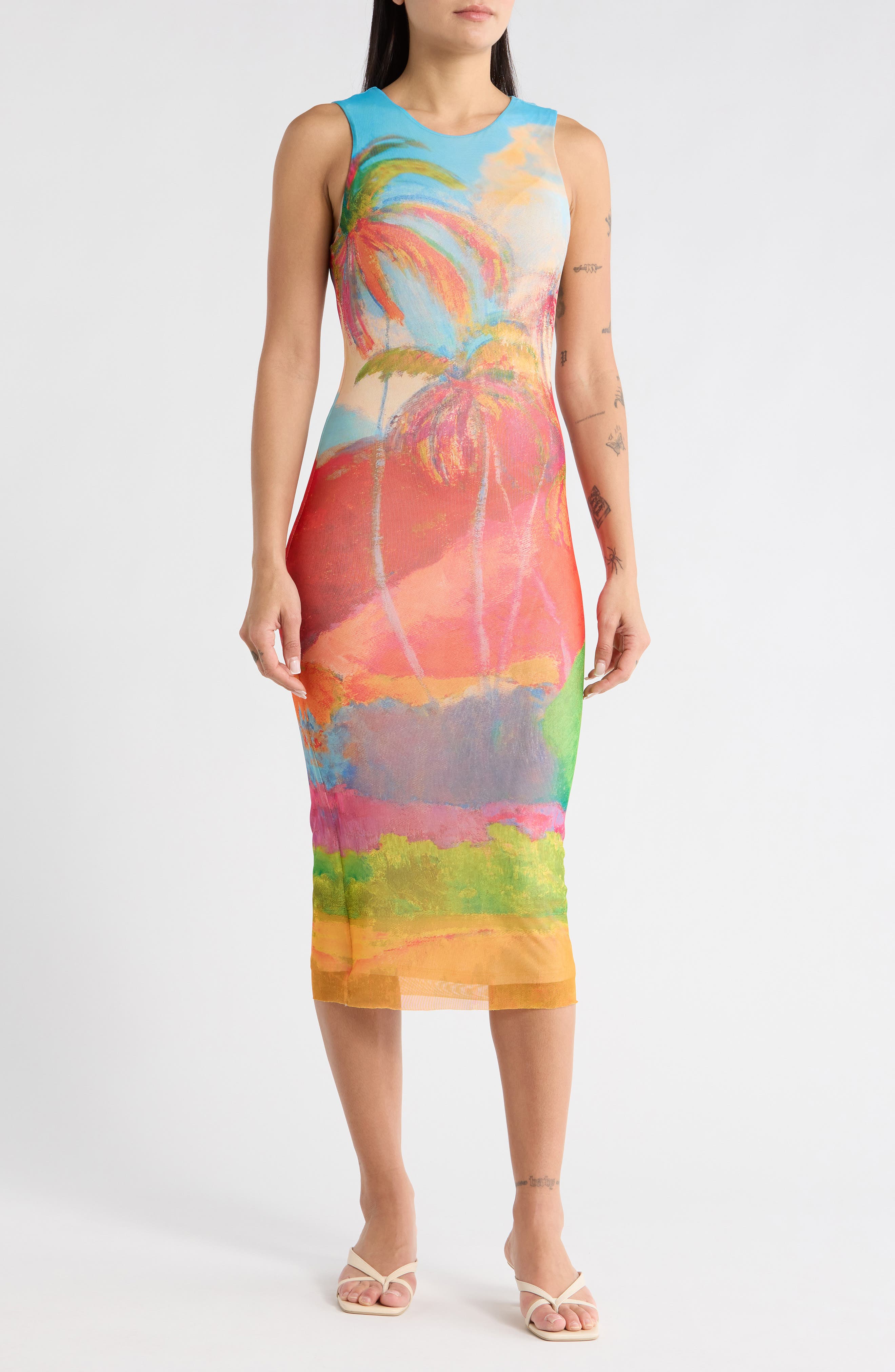 Desigual Tropical Sleeveless Mesh Dress