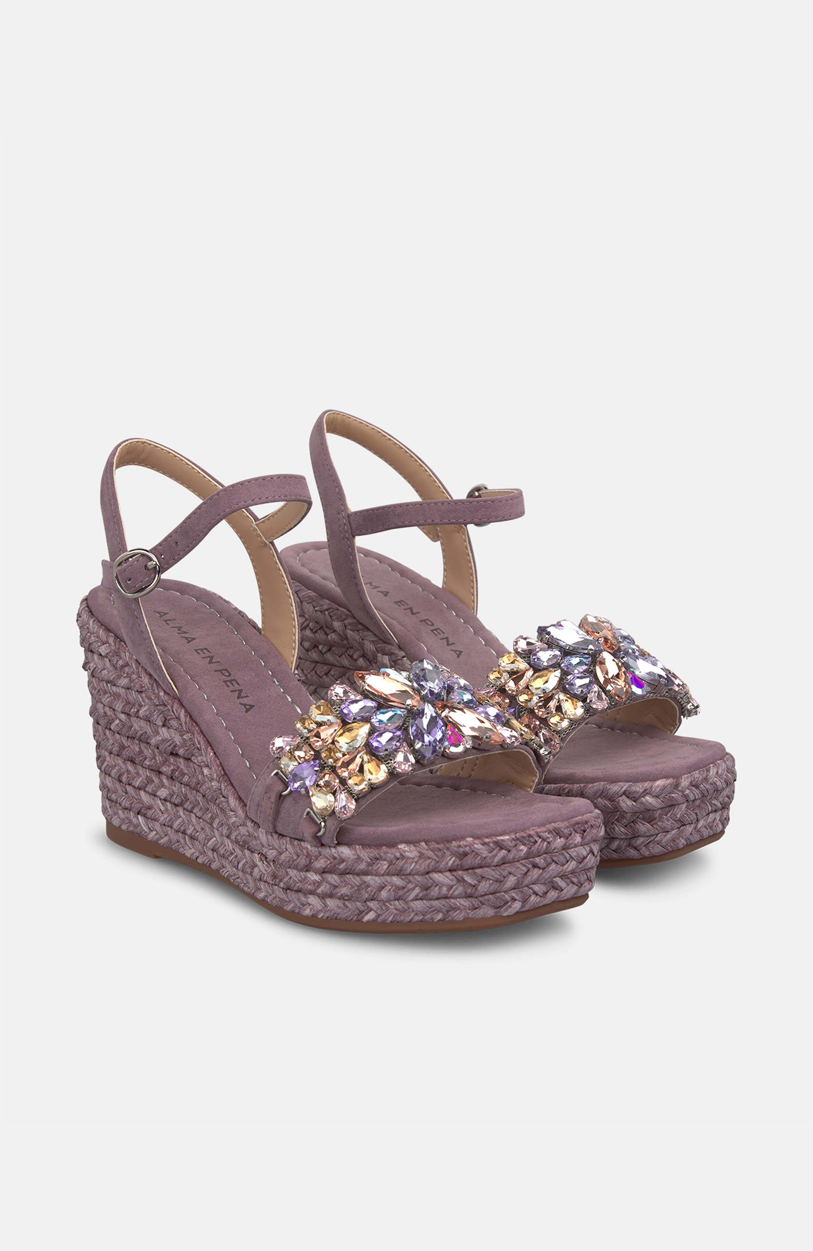 Esparto Stone Platform Sandal With Floral Rhinestones, Alternate, color, Lavender