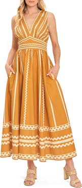 FLYING TOMATO Rickrack Fit & Flare Maxi Dress