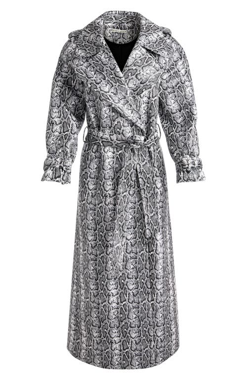 Alice And Olivia Jarrett Vegan Snake Strong Shoulder Maxi Coat In Off White/black Python