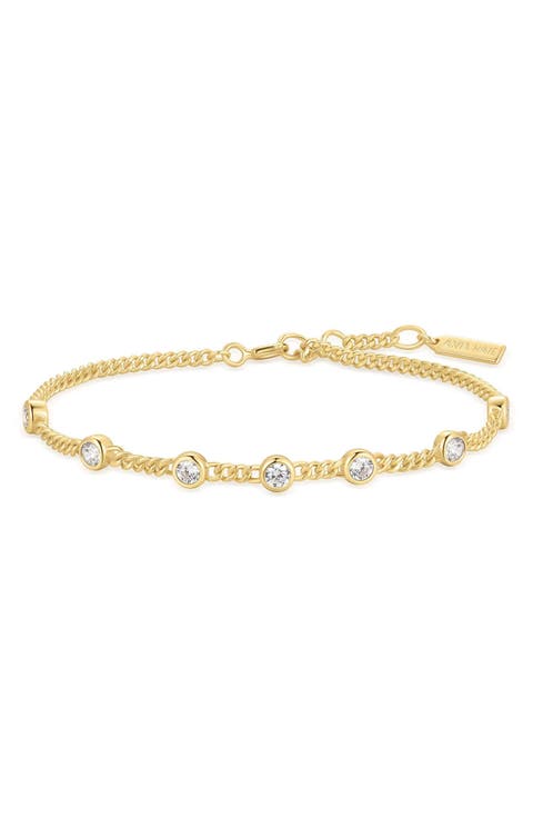 Bezel Cubic Zirconia Station Chain Bracelet