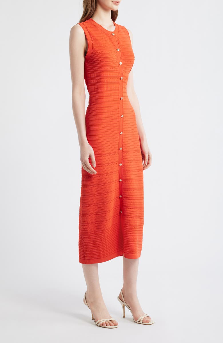 Elie Tahari The Alessandra Sleeveless Button Front Knit Midi Dress, Alternate, color, Orange Dream