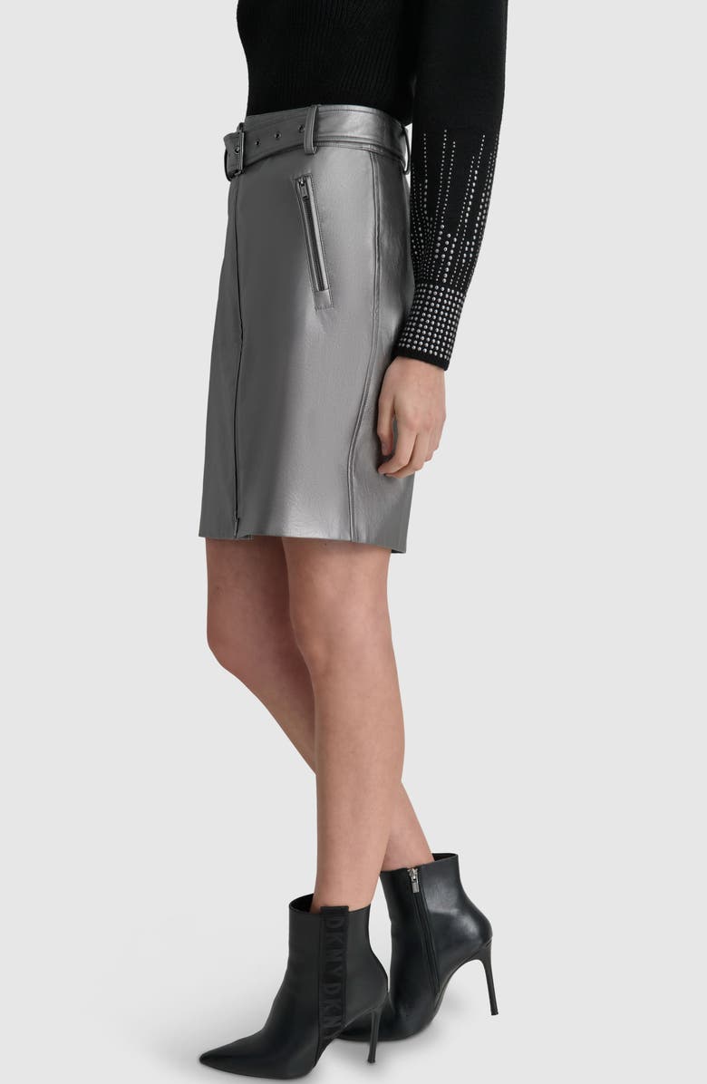 DKNY Belted Metallic Faux Leather Skirt, Alternate, color, 