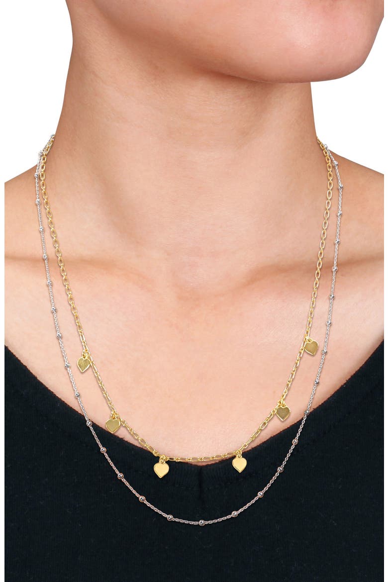Two-Tone Heart and Ball Bead Chain Necklace, Alternate, color, GOLD SILVER MULTI-COLOR