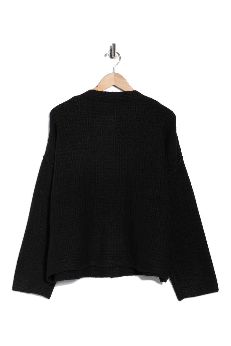 Waffle Button Front Cardigan, Alternate, color, BLACK
