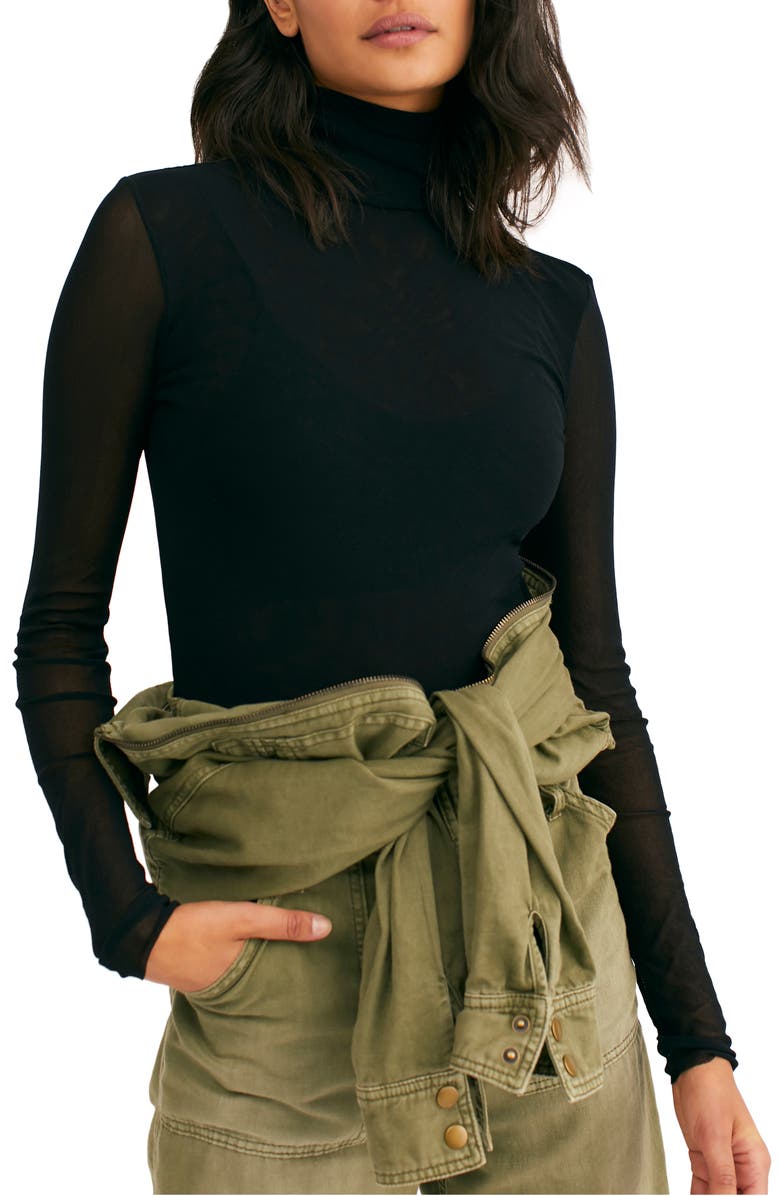 Free People Double Layer Mesh Turtleneck Top, Main, color, 
