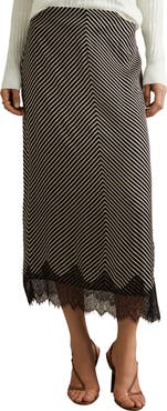 Reiss Ivy Stripe Lace Trim Midi Skirt