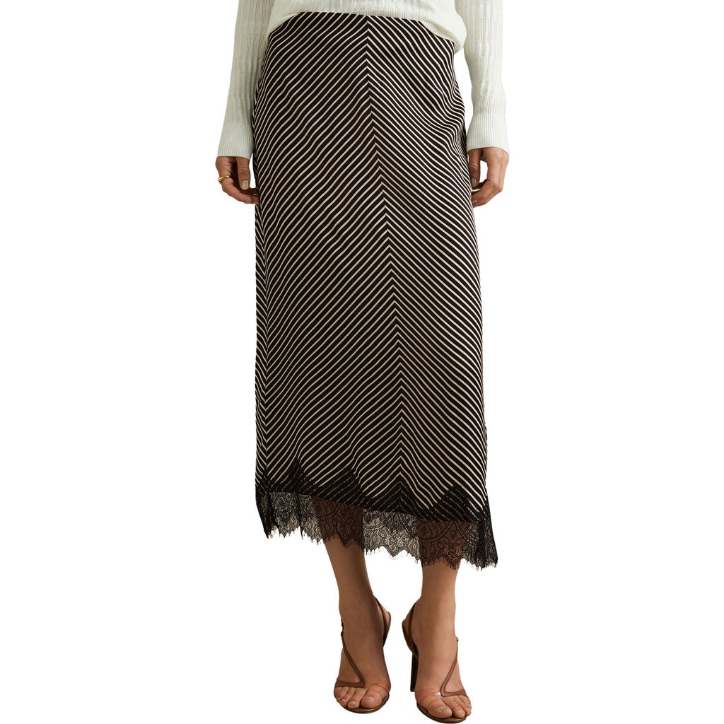 Reiss Ivy Stripe Lace Trim Midi Skirt