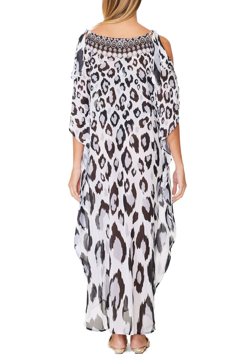 RANEES Leopard Long Kaftan, Alternate, color, Black And White