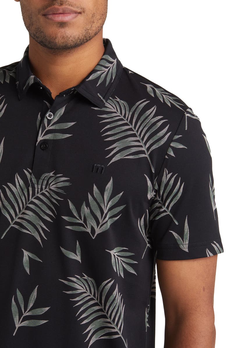 TravisMathew Resort Town Leaf Print Golf Polo, Alternate, color, Black