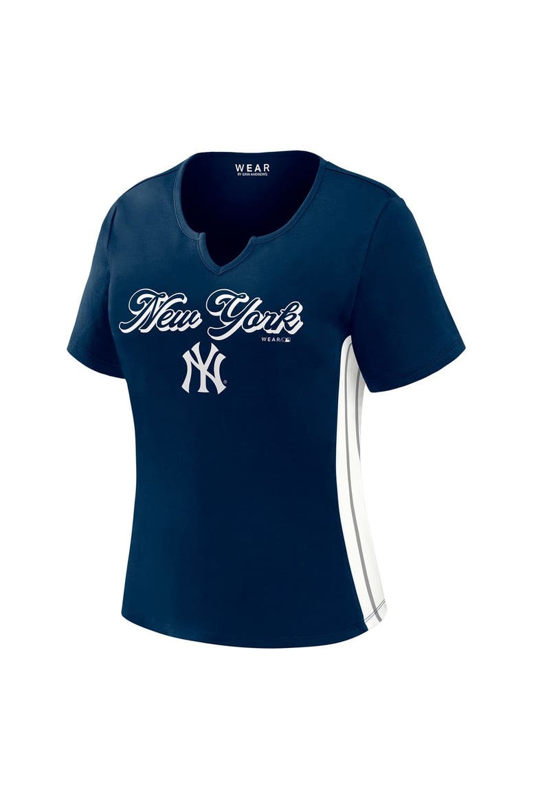 Women's WEAR by Erin Andrews  Navy New York Yankees Notch Neck Cropped T-Shirt, Alternate, color, Navy