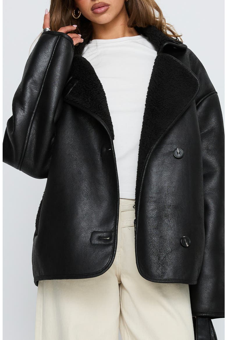 Nunez Faux Shearling Lined Faux Leather Jacket, Main, color, BLACK