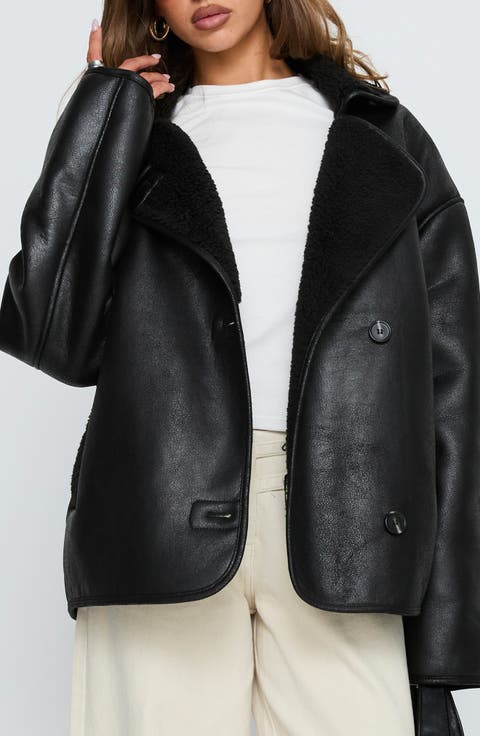 Nunez Faux Shearling Lined Faux Leather Jacket