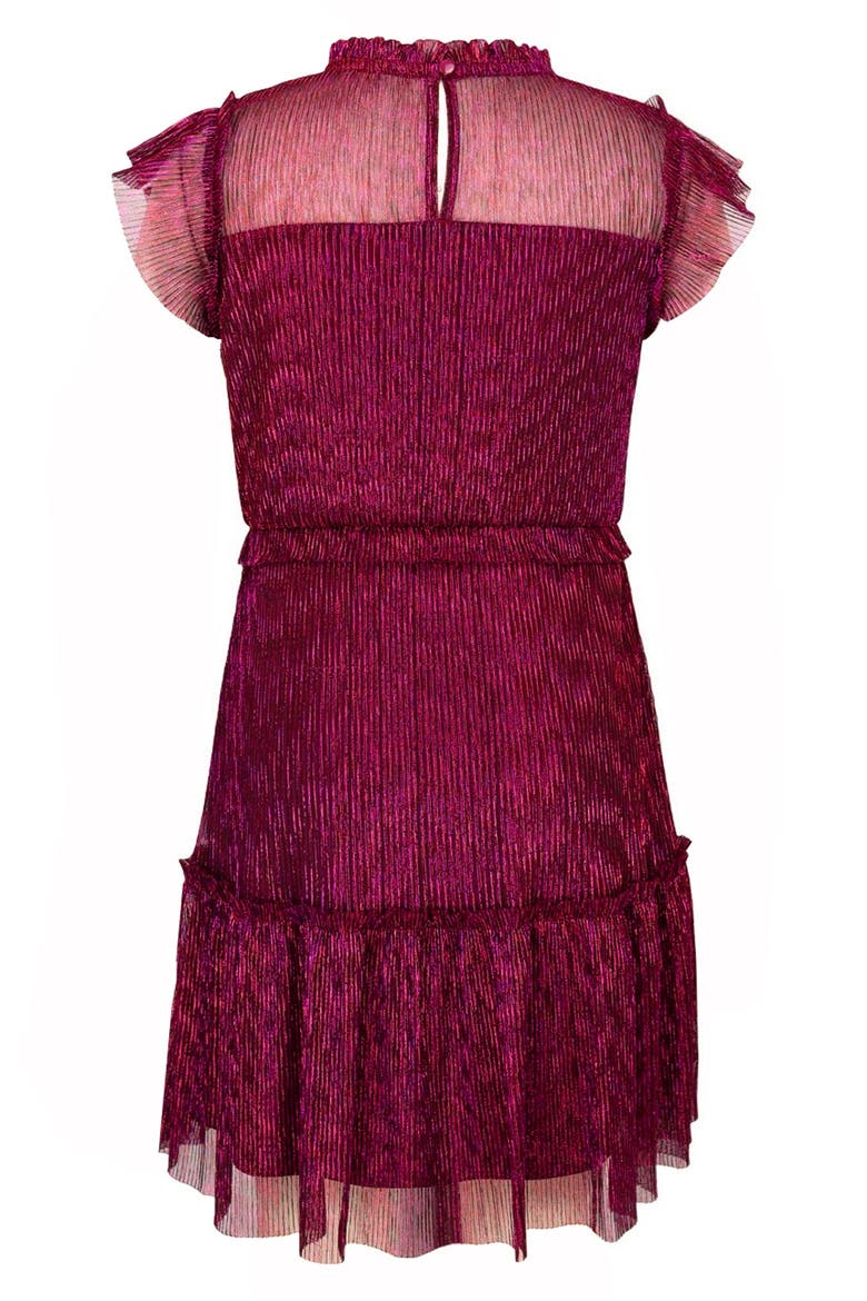 Kids' Metallic Ruffle Plissé Tiered Party Dress, Alternate, color, BLK/PINK