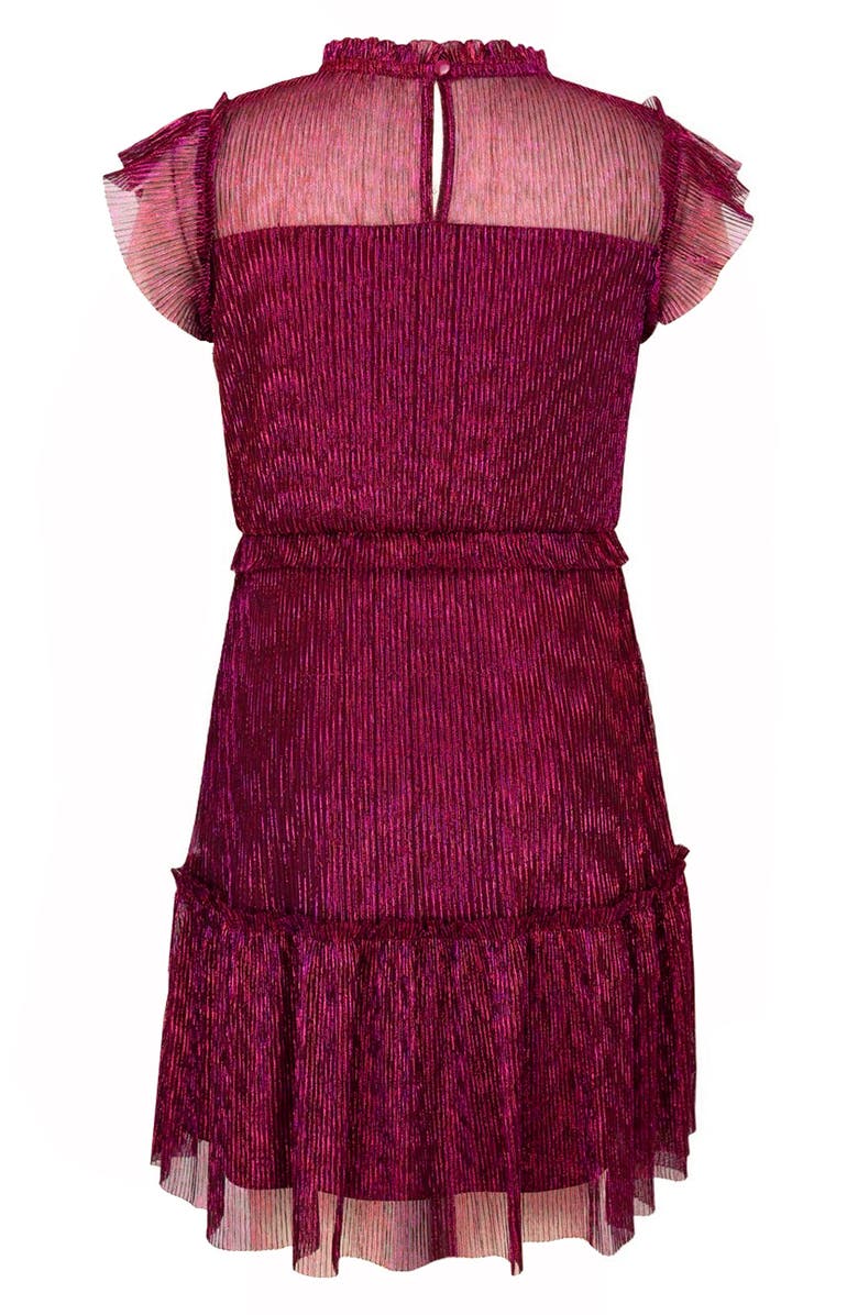 Zunie Kids' Metallic Ruffle Plissé Tiered Party Dress, Alternate, color, Black/ Pink