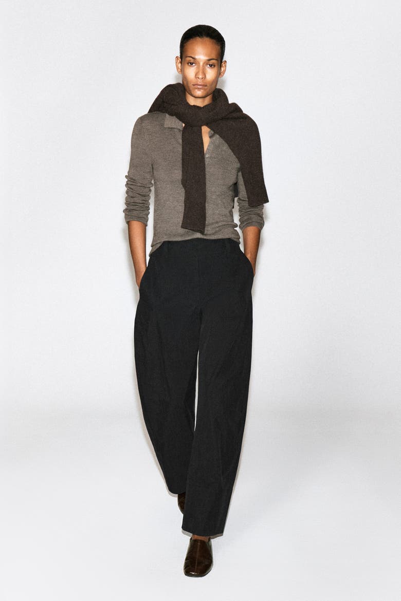 Barrel-Leg Pima Cotton Pants, Alternate, color, BLACK