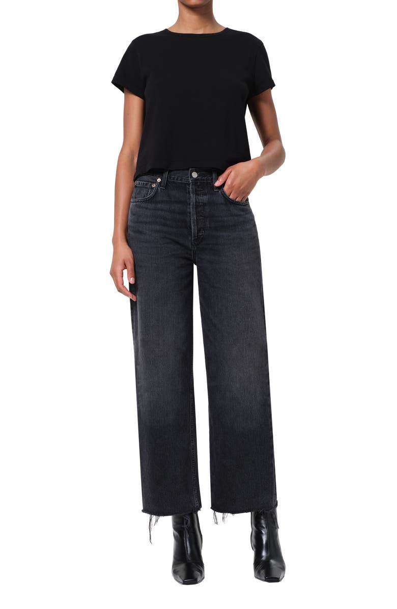 AGOLDE Ren High Waist Ankle Wide Leg Jeans, Alternate, color, Arcane Worn Medium Black