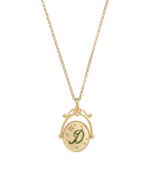 D Initial Daisy Gold Spinner Chain Necklace
