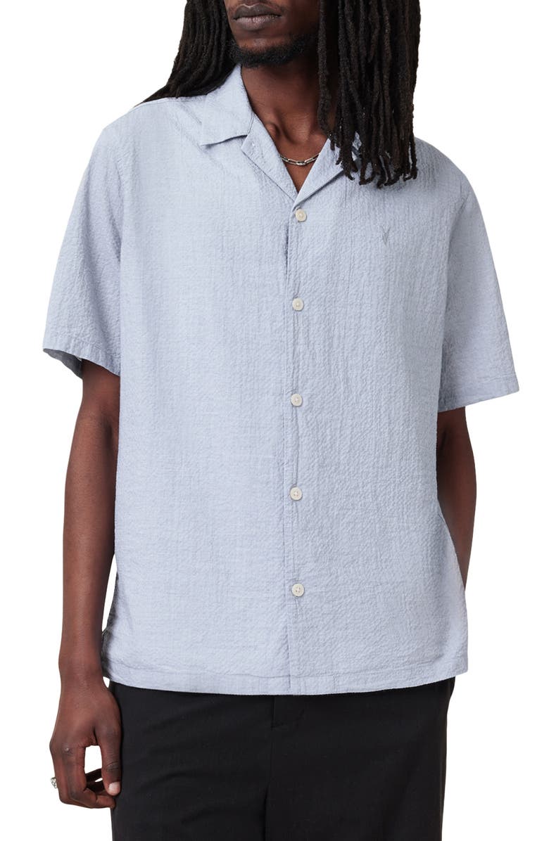 AllSaints Valmer Short Sleeve Button-Up Shirt, Main, color, Blueberry Blue