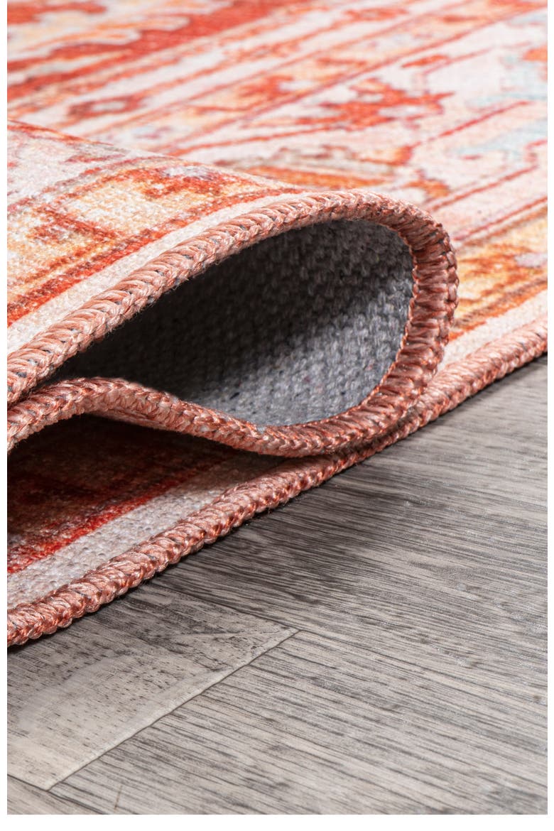 Asa Ornate Medallion Machine-Washable Area Rug, Alternate, color, Orange/Cream