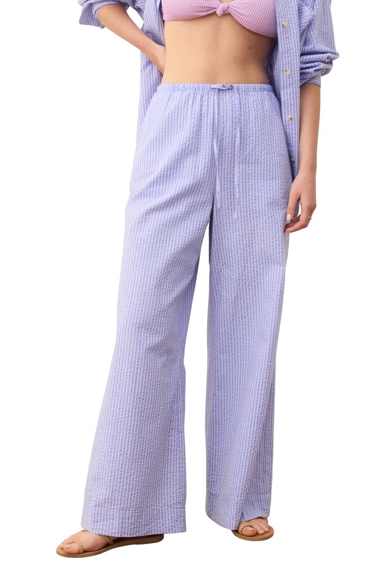 Seersucker Wide Leg Pants, Main, color, BLUE/LAVENDER STRIPE
