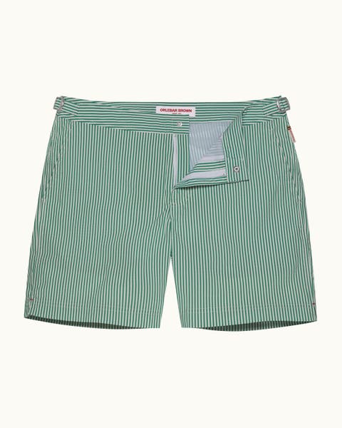 Bulldog Mid-Length Classic Fit Stripe Seersucker Swim Shorts