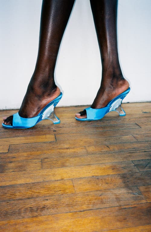 Jeffrey Campbell Mew-2 Sculpted Vinyl Wedge Sandals In Blue