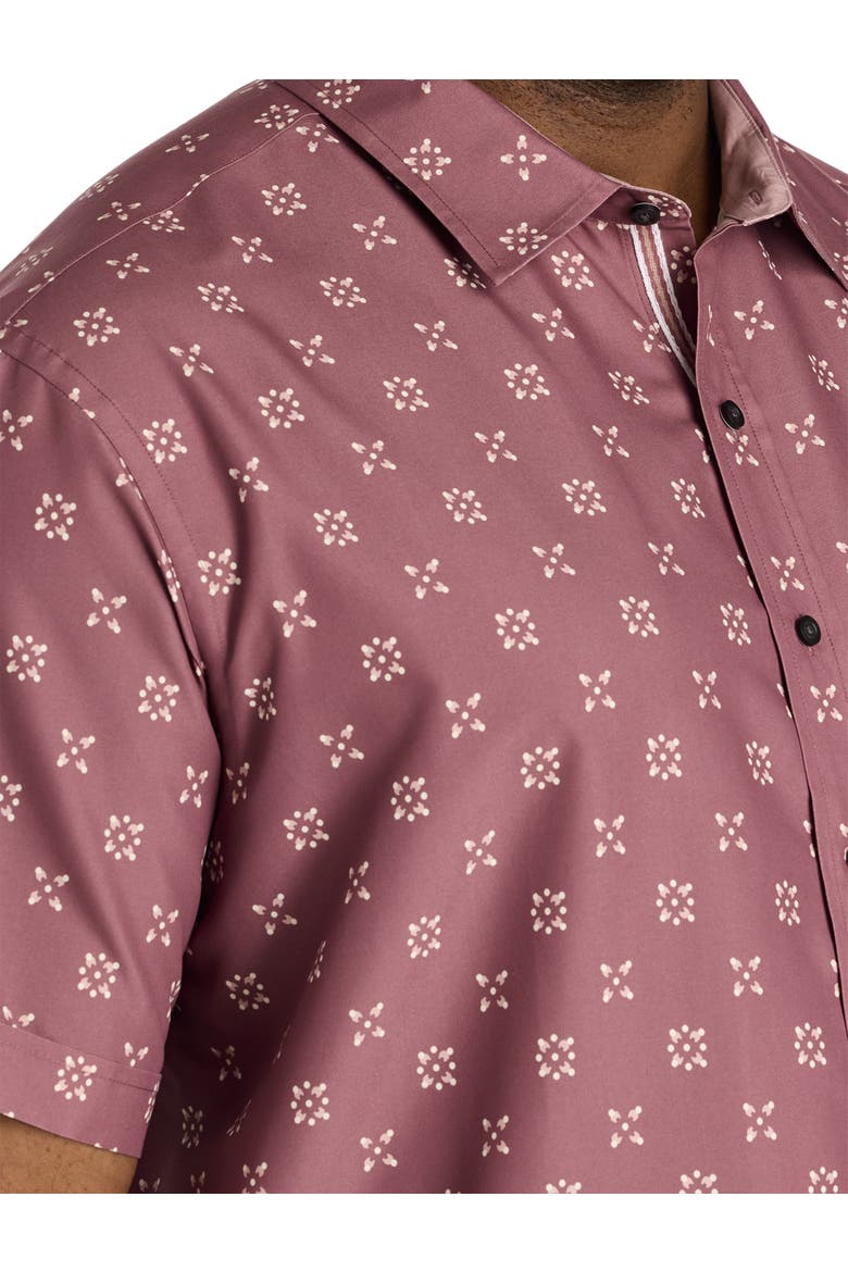 Big & Tall Geometric Floral Microfiber Sport Shirt, Alternate, color, PINK