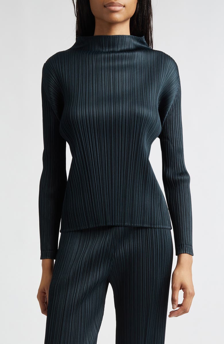 Pleats Please Issey Miyake Monthly Colors November Pleated Funnel Neck Top, Main, color, Charcoal