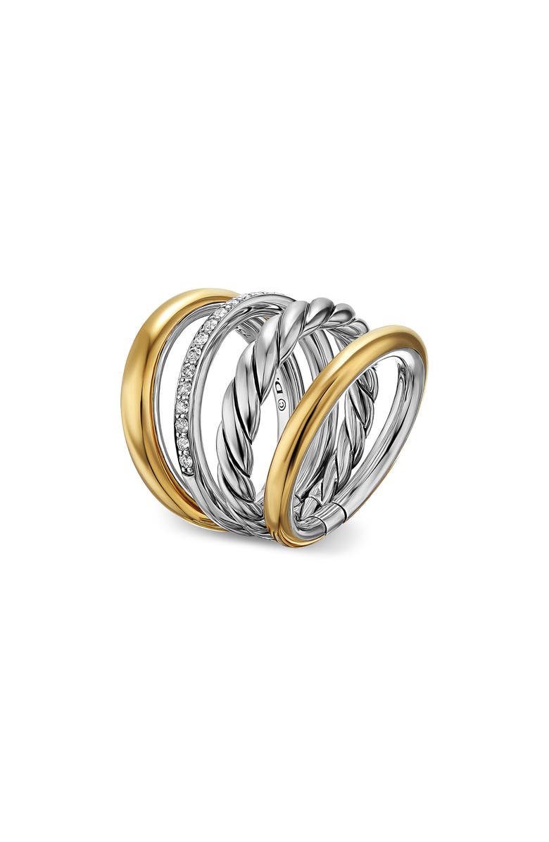 David Yurman Mercer Mixed Metal & Diamond Stack Ring, Alternate, color,