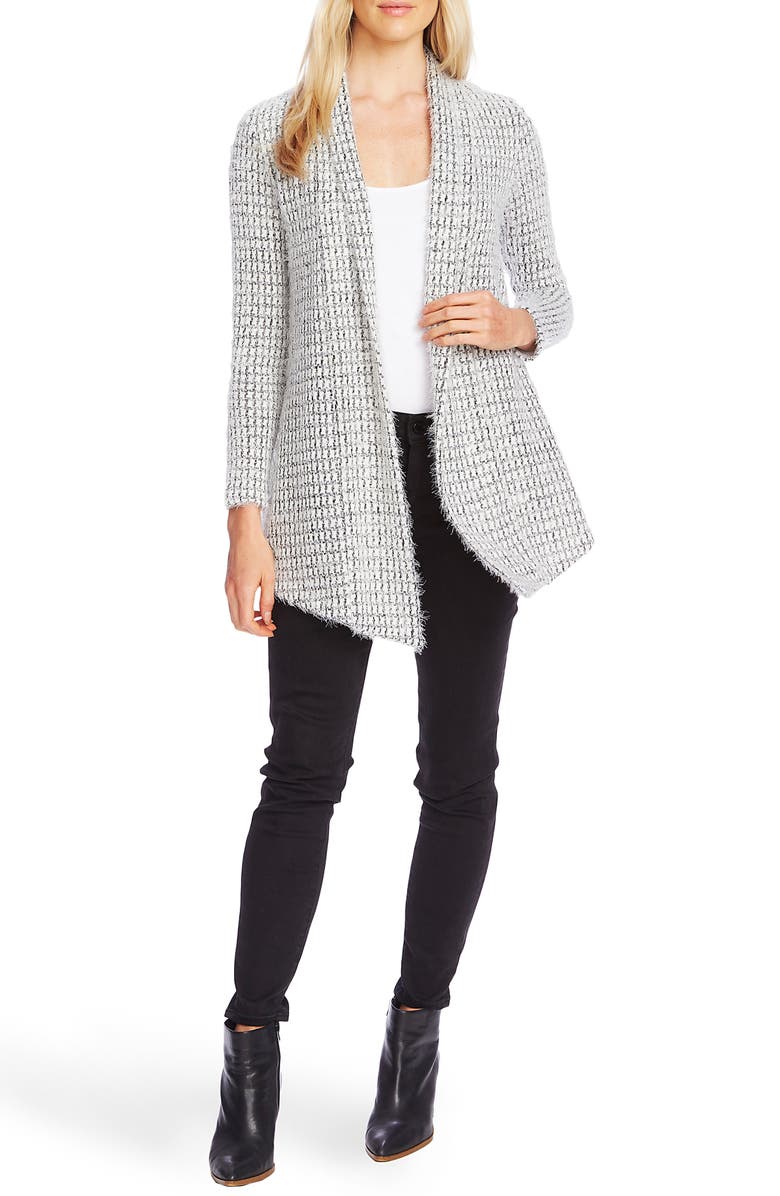 Vince Camuto Drape Front Eyelash Houndstooth Cardigan, Alternate, color, 