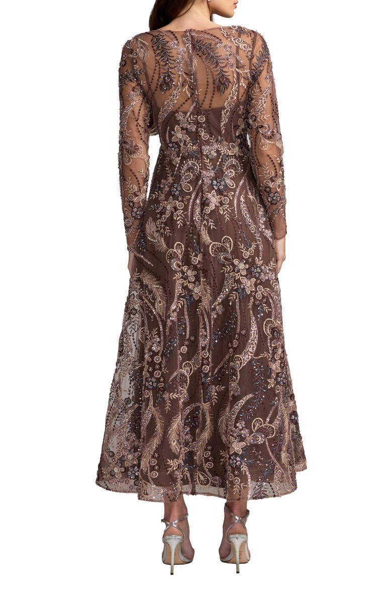 Petite Beaded Embroidered Maxi Dress, Alternate, color, Chocolate