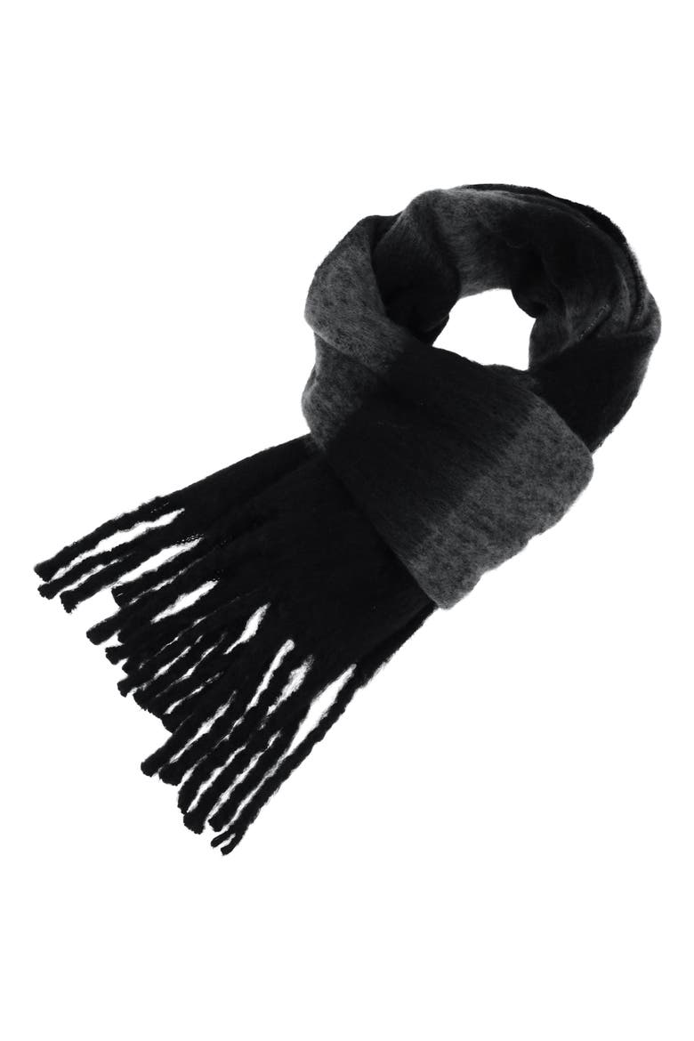 Brushed Acrylic Striped Blanket Scarf with Fringe, Main, color, BLACK