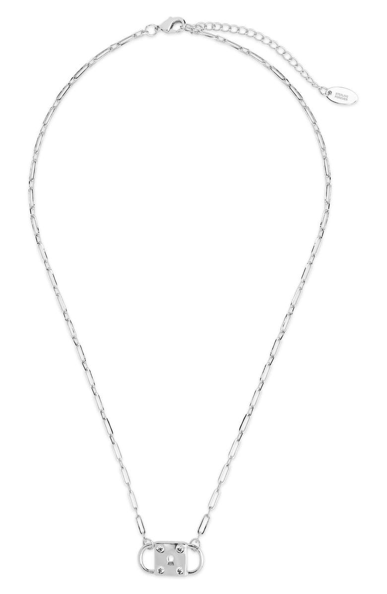 Sterling Forever Double Padlock Cubic Zirconia Pendant Necklace, Alternate, color, Silver