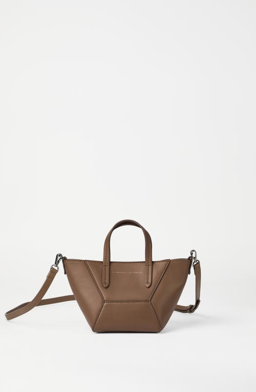 Brunello Cucinelli Mini Calfskin Bc Duo Top-handle Bag In Brown