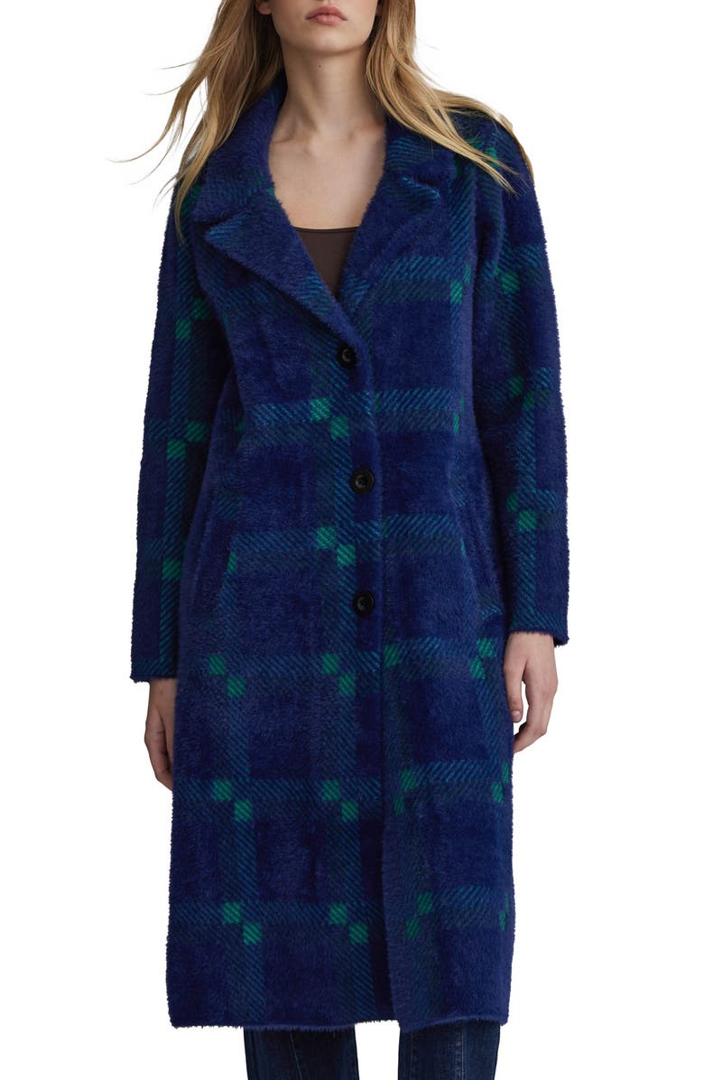 NVLT Plaid Faux Fur Coatigan, Main, color, Navy