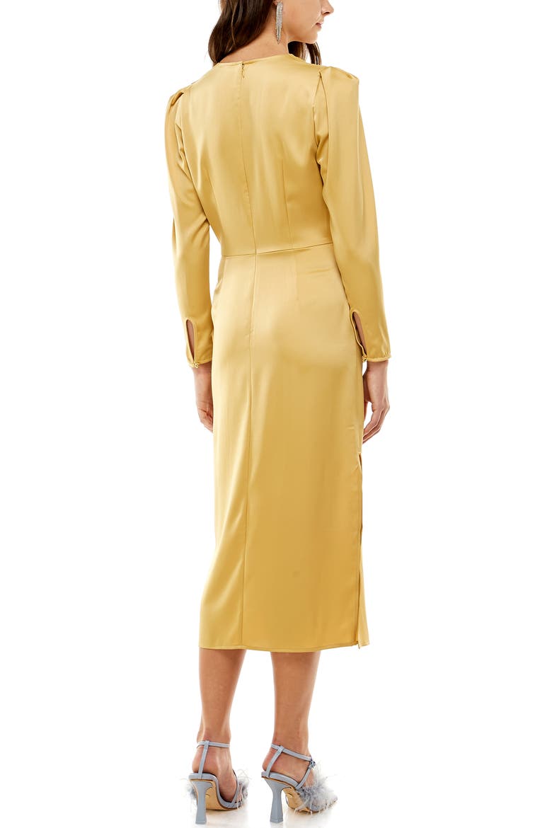 Poppy Tie Front Long Sleeve Cutout Midi Dress, Alternate, color, GOLD