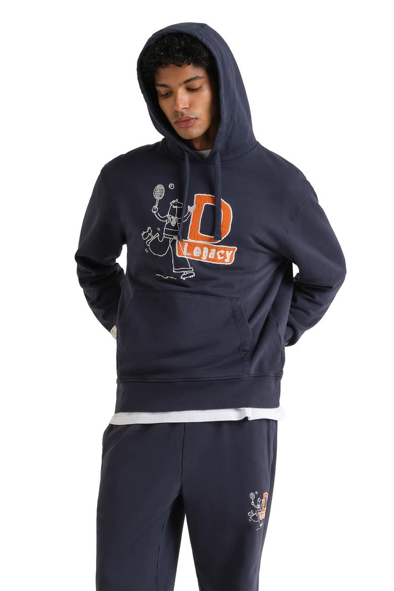 Legacy Embroidered Fleece Hoodie, Alternate, color, BLUE DENIM