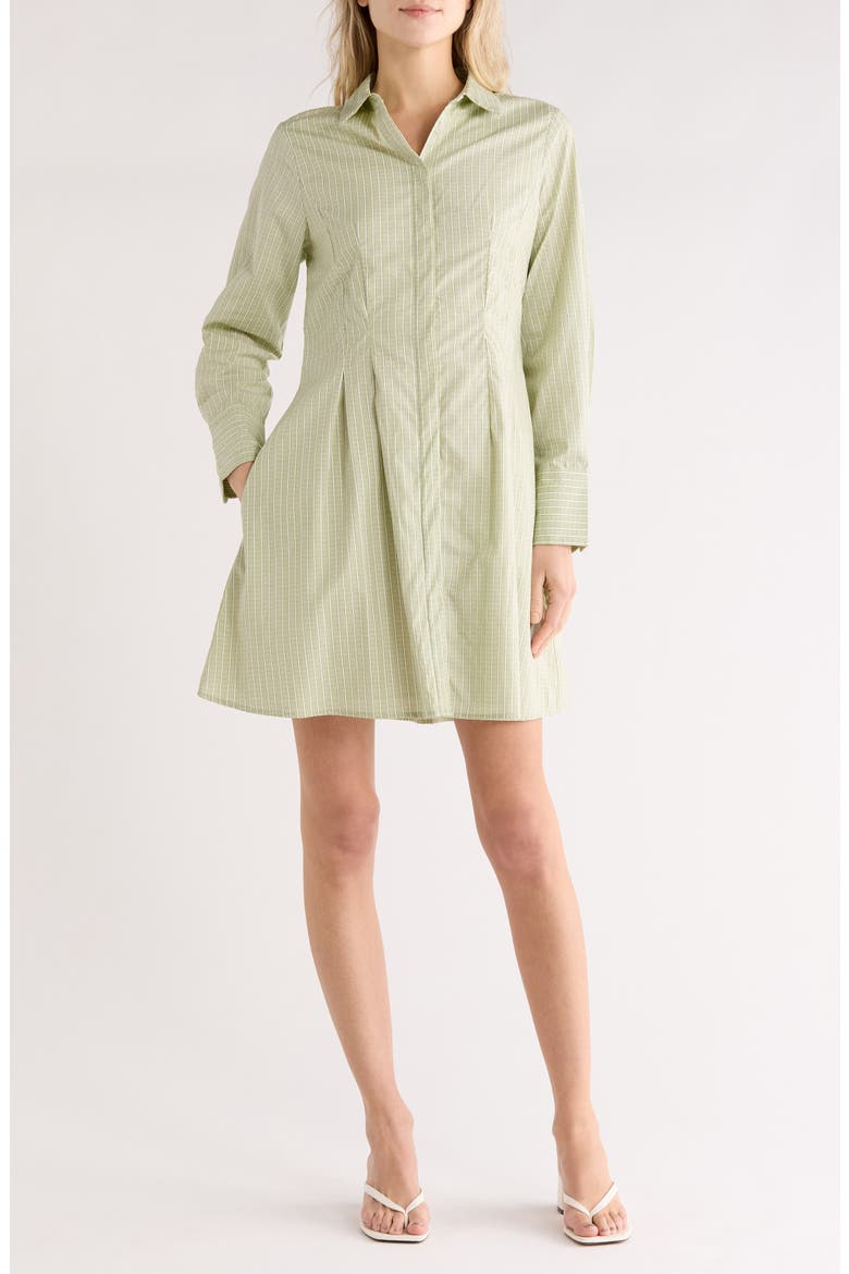 Stripe Long Sleeve Cotton Shirtdress, Main, color, GREEN MULTI