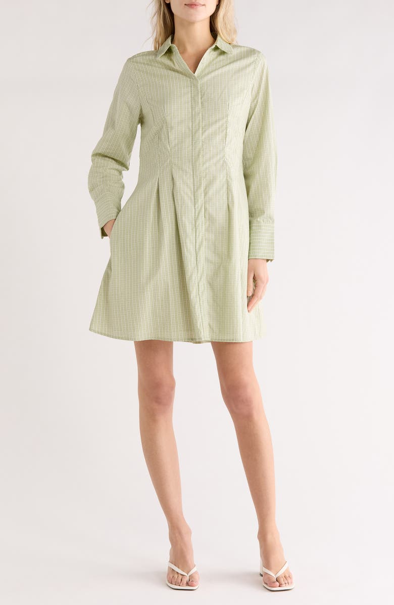 Halogen<sup>®</sup> Stripe Long Sleeve Cotton Shirtdress, Main, color, Green Multi