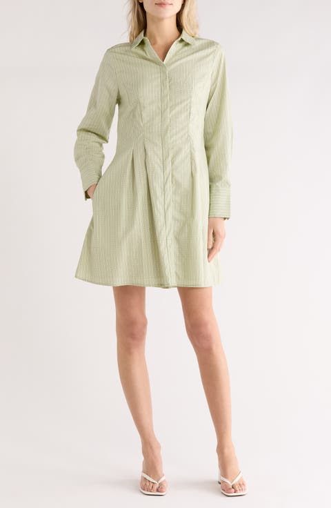 Stripe Long Sleeve Cotton Shirtdress
