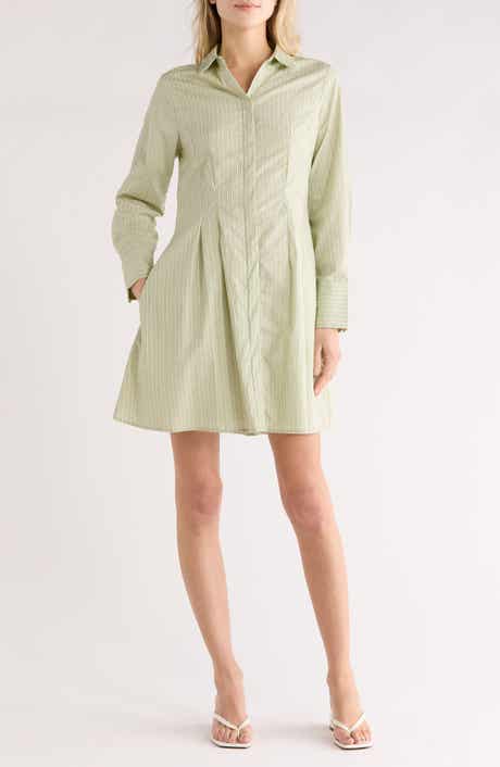 Halogen® Stripe Long Sleeve Cotton Shirtdress