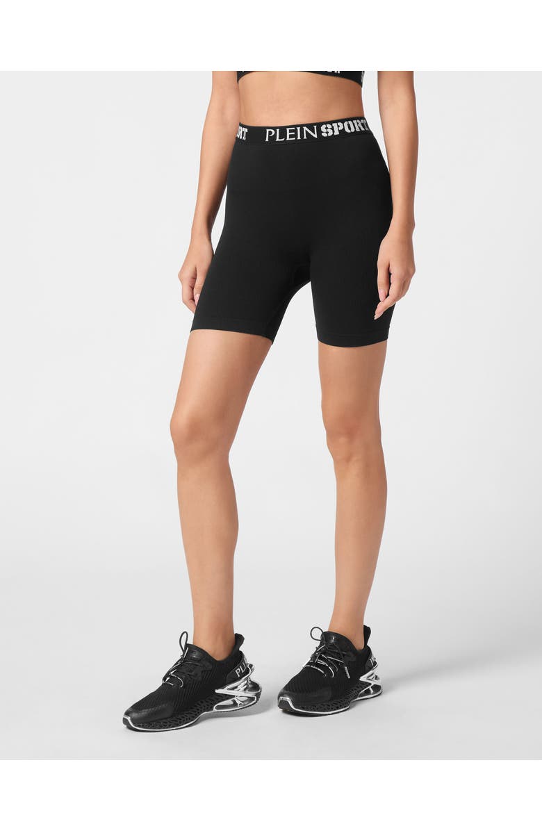 PLEIN SPORT Rib Seamless Biker Shorts Logo Women, Main, color, Black