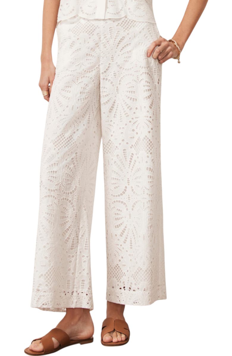 MINT VELVET Broderie Wide Trouser, Main, color, Ivory