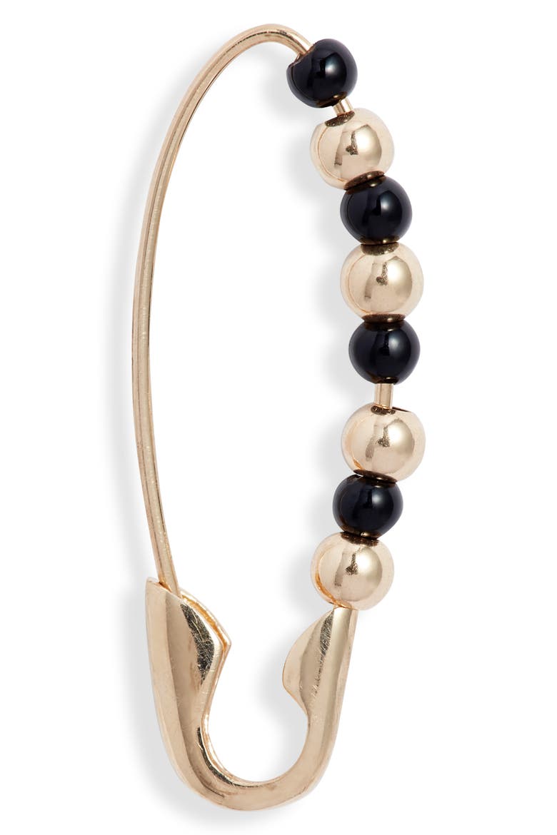 Friendship Onyx & 14K Gold Safety Pin Earring, Alternate, color, YELLOW GOLD/ BLACK ONYX